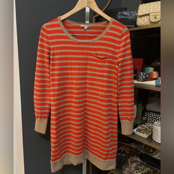 GAP Stripe Sweater Dress Orange Tan Size Medium Wool Blend - Picture 2 of 7